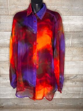 Forenza vintage sheer watercolor Multicolor Abstract art to wear Button-Up Shirt